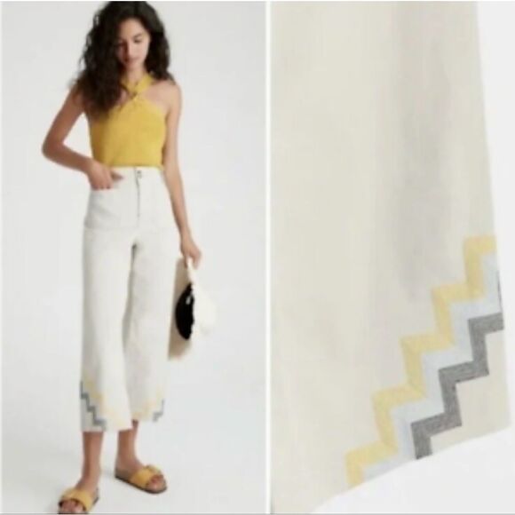 Anthropologie Maeve Hallee Embroidered Wide Leg Cargo Pants Size 10